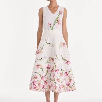 Oscar de la Renta Painted Iris Degrade Poplin A Line Skirt - Image 2