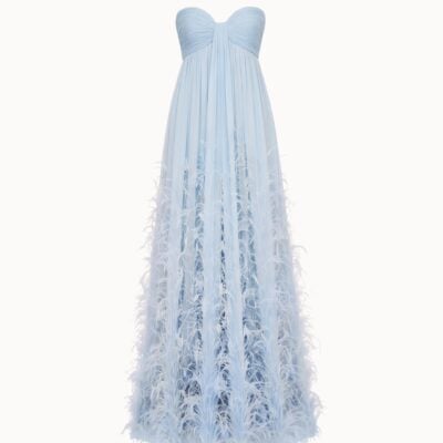 Oscar de la Renta Ombré Feather Embroidered Silk Chiffon Gown - Image 1
