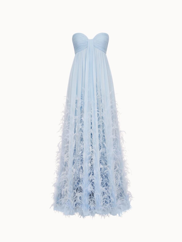 Oscar de la Renta Ombré Feather Embroidered Silk Chiffon Gown - Image 1
