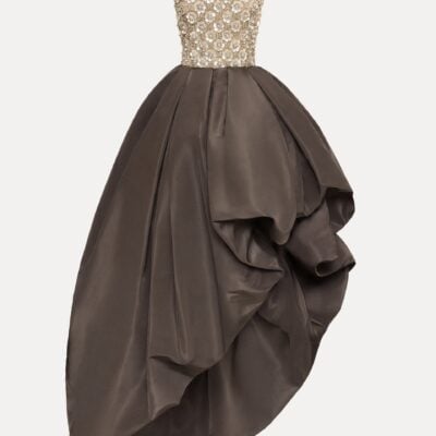 Oscar de la Renta Mother of Pearl Embroidered High-Low Gown - Image 1