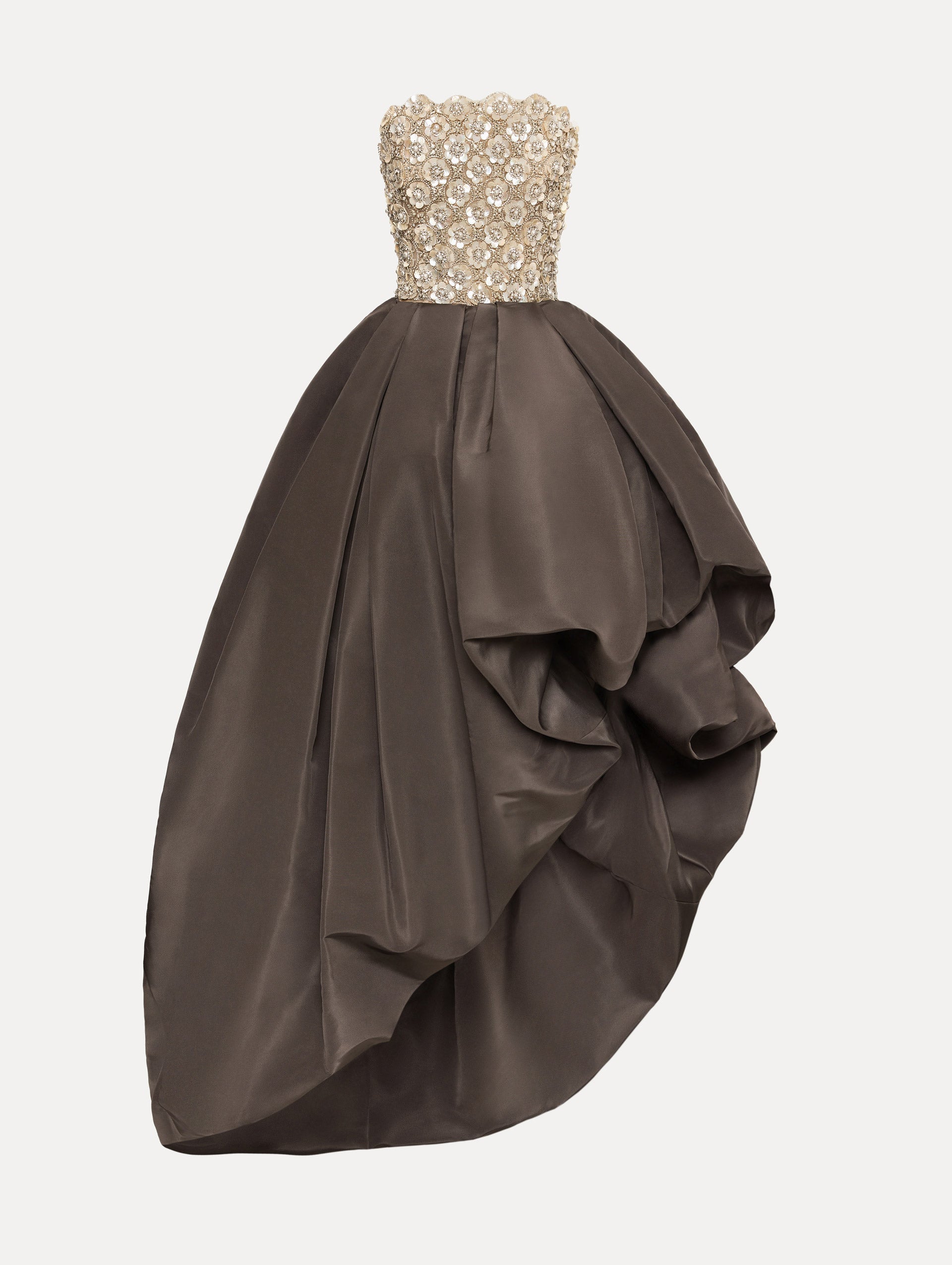 Oscar de la Renta Mother of Pearl Embroidered High-Low Gown - Image 1