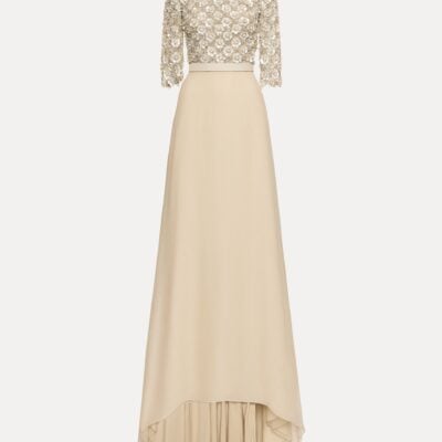 Oscar de la Renta Mother of Pearl Embroidered Gown - Image 1
