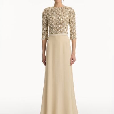 Oscar de la Renta Mother of Pearl Embroidered Gown - Image 2