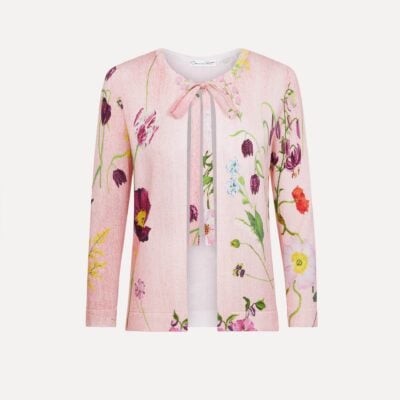 Oscar de la Renta Mixed Botanical Tie-Neck Cardigan - Image 1