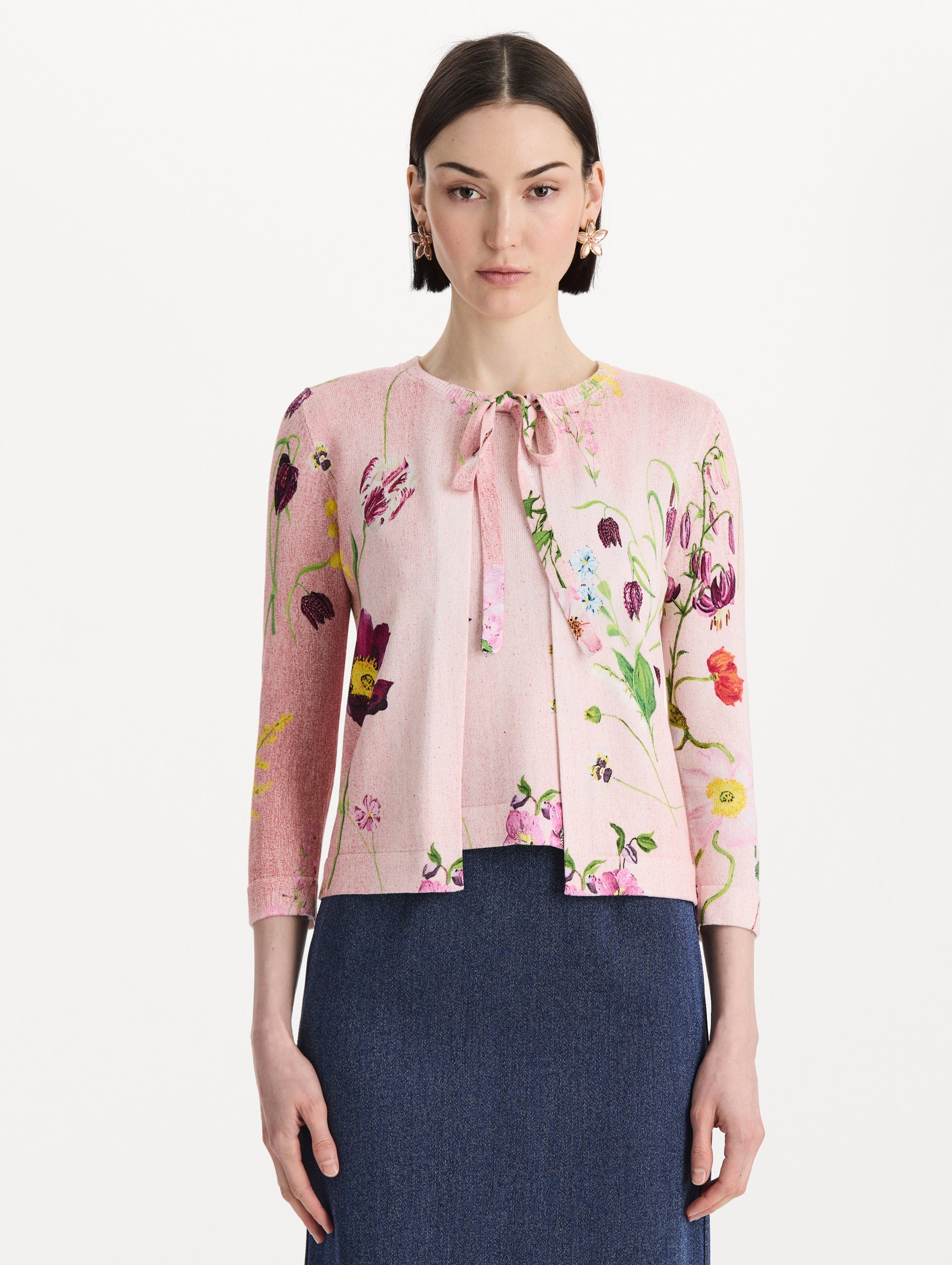 MNODR041026042615777_2 Oscar de la Renta Mixed Botanical Tie-Neck Cardigan - Image 2