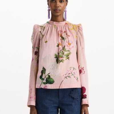 Oscar de la Renta Mixed Botanical Tie-Detailed Blouse - Image 2