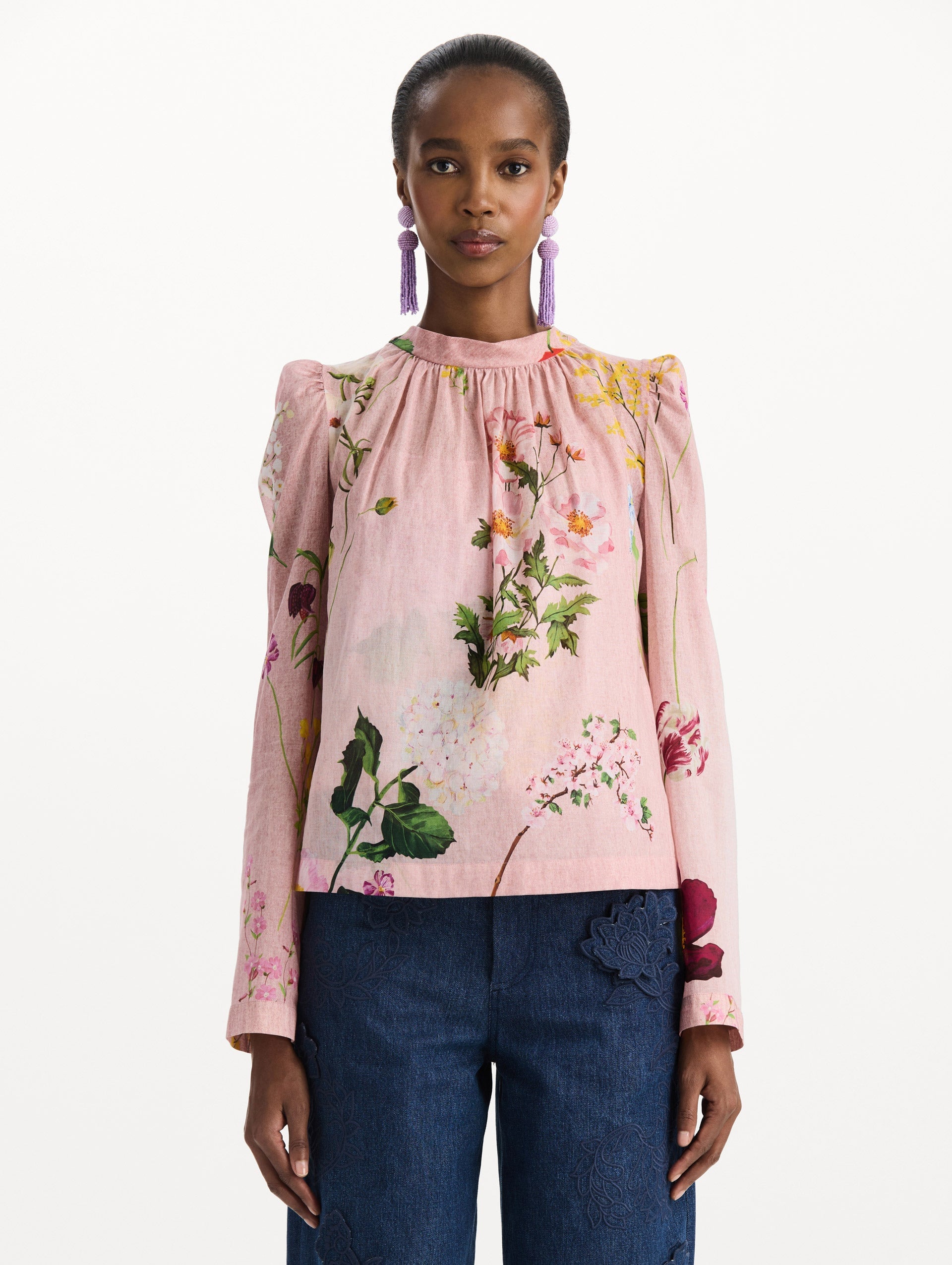 MNODR041026042615778_2 Oscar de la Renta Mixed Botanical Tie-Detailed Blouse - Image 2