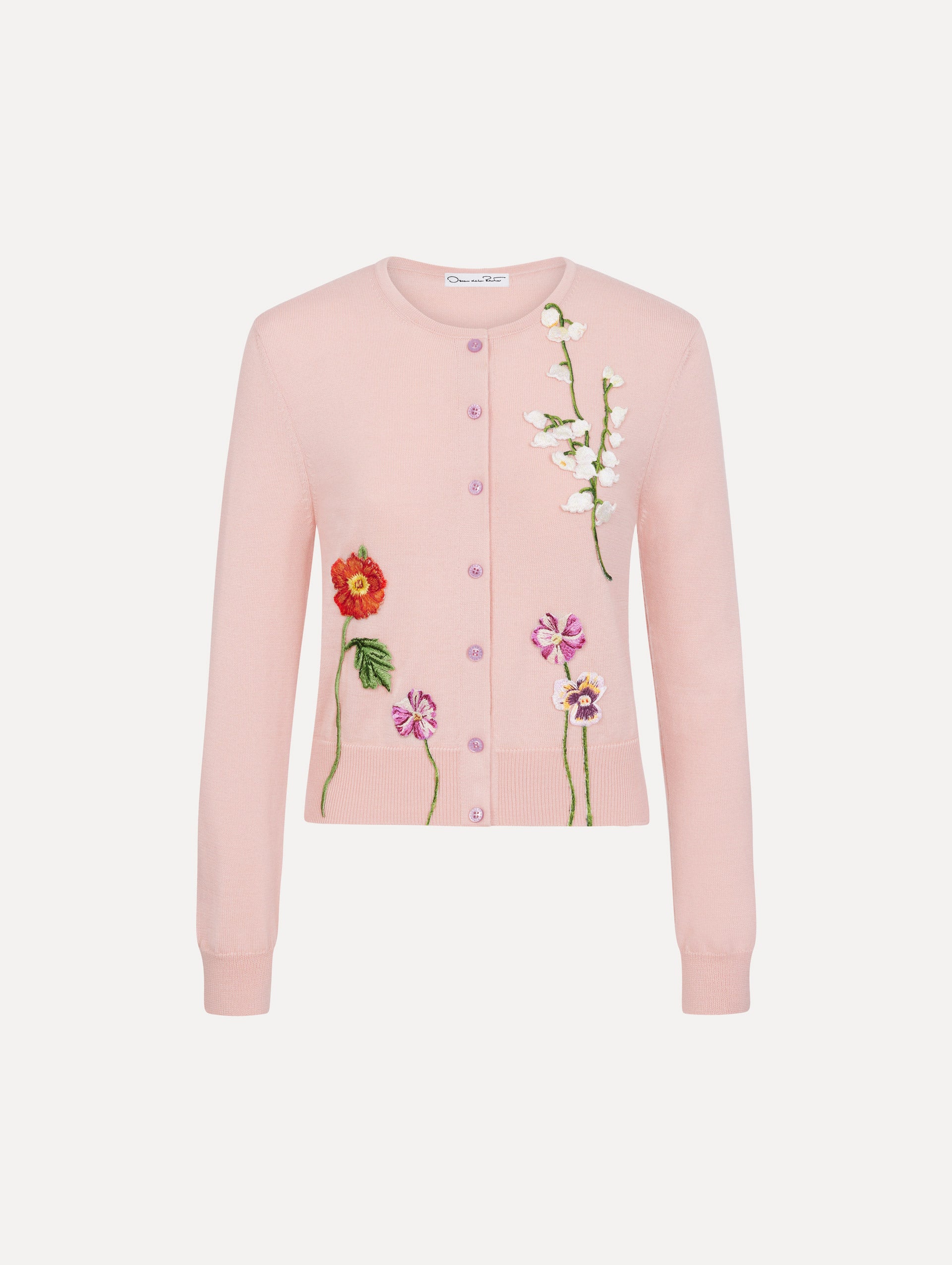 Oscar de la Renta Mixed Botanical Threadwork Cardigan - Image 1
