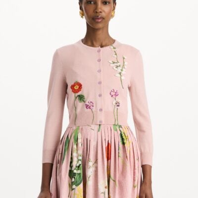 Oscar de la Renta Mixed Botanical Threadwork Cardigan - Image 2