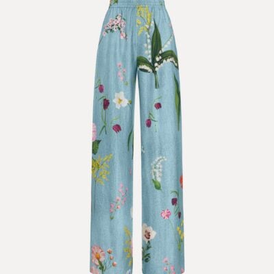 Oscar de la Renta Mixed Botanical Silk Twill Pant - Image 1