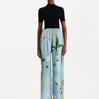 Oscar de la Renta Mixed Botanical Silk Twill Pant - Image 2