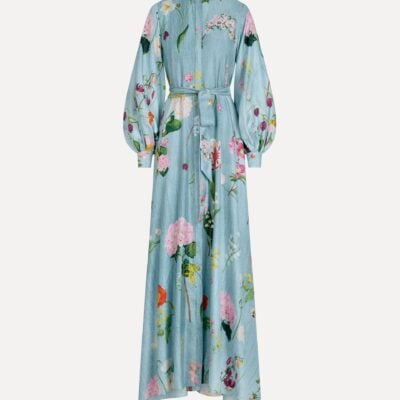 Oscar de la Renta Mixed Botanical Silk Twill Caftan - Image 1