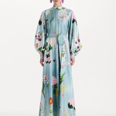Oscar de la Renta Mixed Botanical Silk Twill Caftan - Image 2
