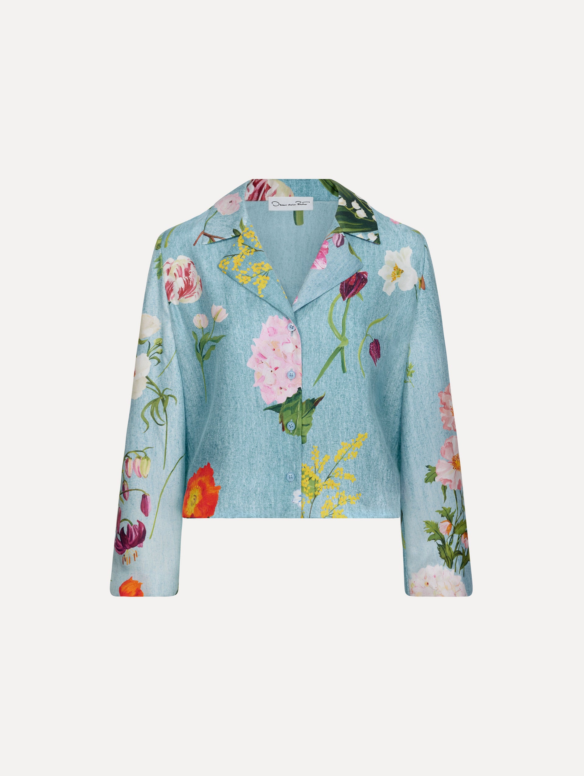 Oscar de la Renta Mixed Botanical Silk Twill Blouse - Image 1