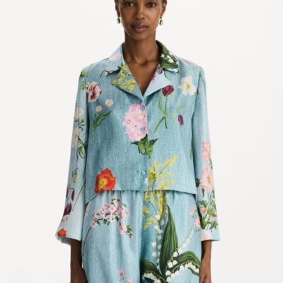 Oscar de la Renta Mixed Botanical Silk Twill Blouse - Image 2