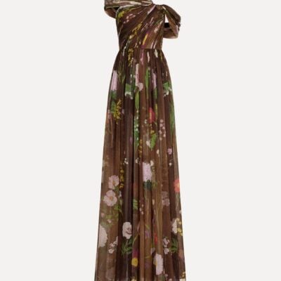 Oscar de la Renta Mixed Botanical Silk Chiffon Gown - Image 1