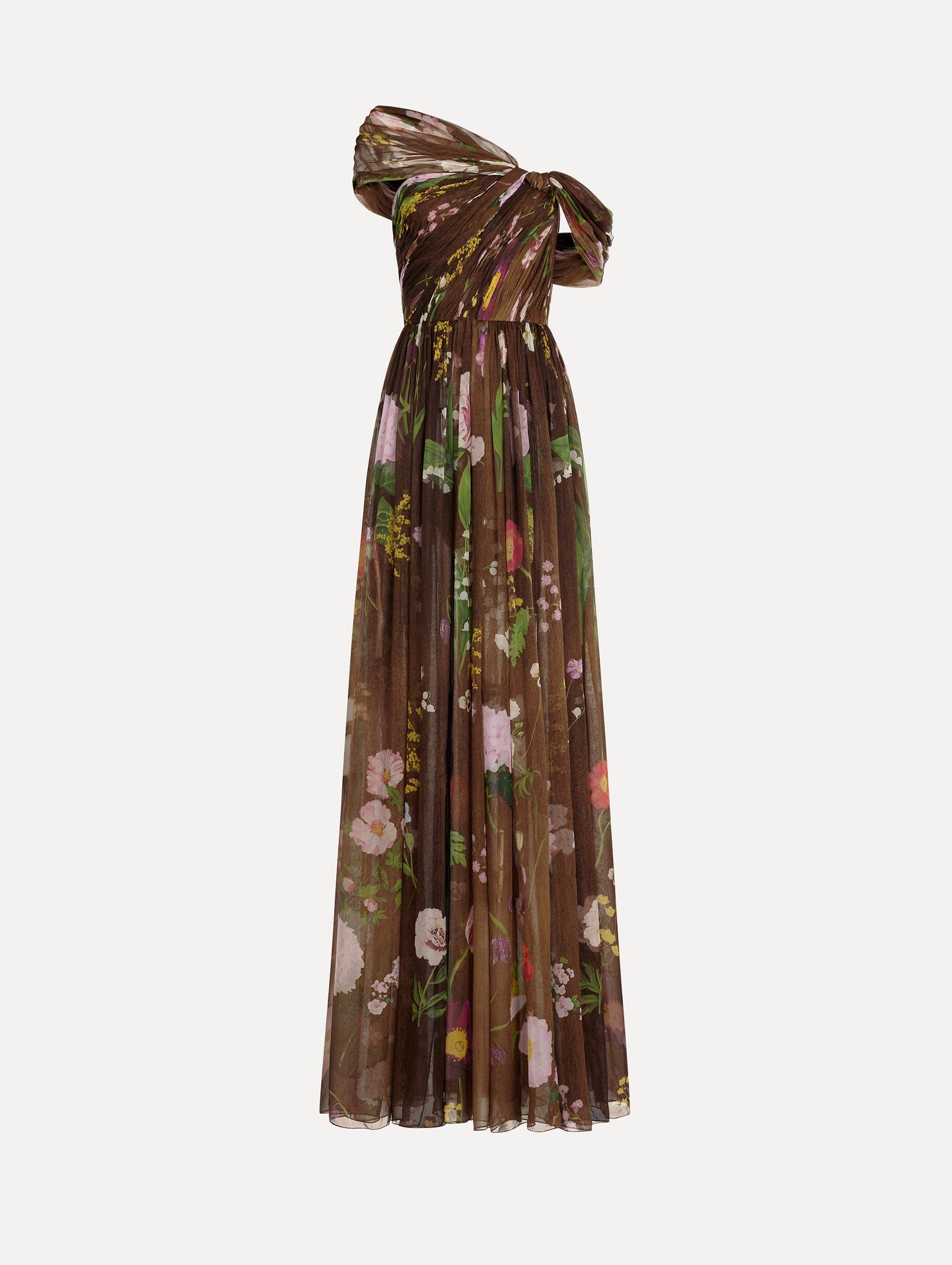 Oscar de la Renta Mixed Botanical Silk Chiffon Gown - Image 1