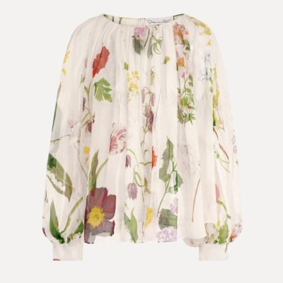 Oscar de la Renta Mixed Botanical Silk Chiffon Blouse - Image 1