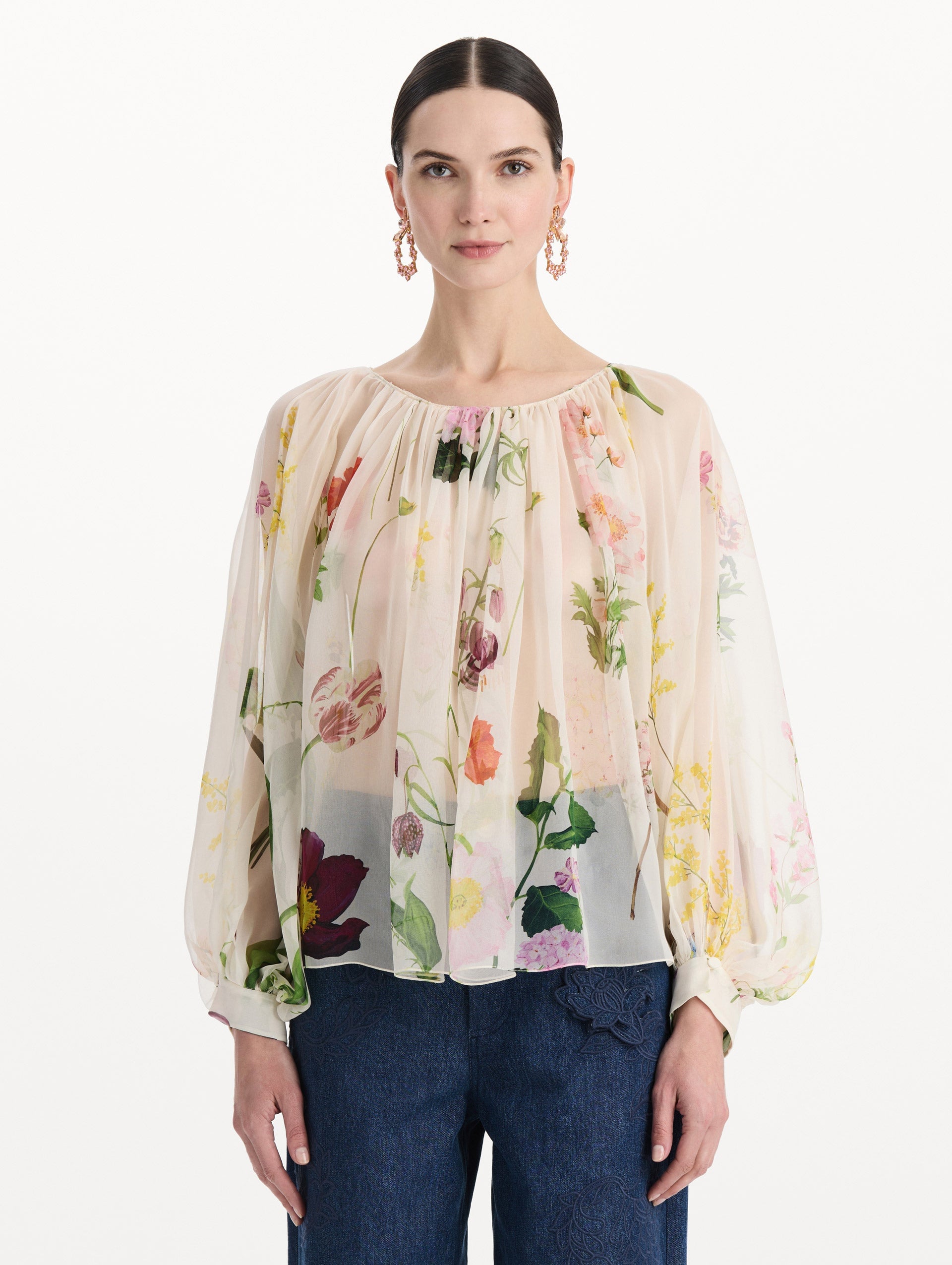 MNODR041026042615784_2 Oscar de la Renta Mixed Botanical Silk Chiffon Blouse - Image 2