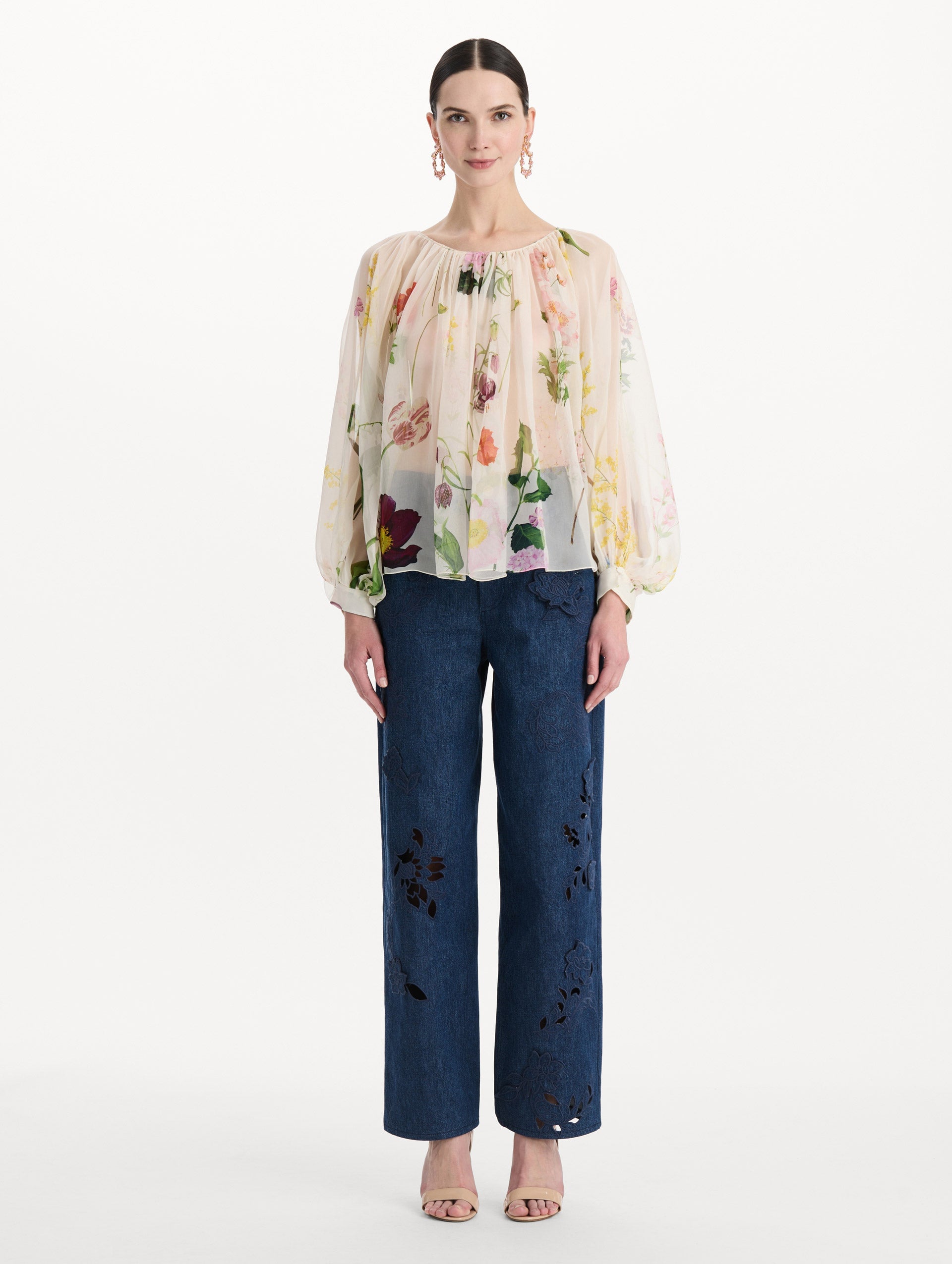 MNODR041026042615784_3 Oscar de la Renta Mixed Botanical Silk Chiffon Blouse - Image 3
