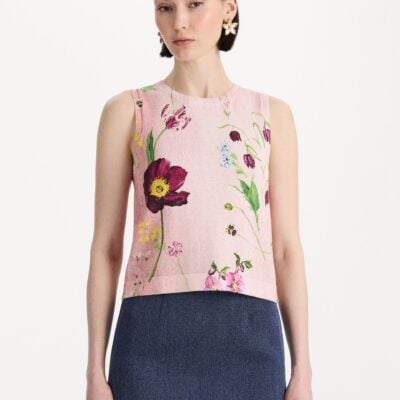Oscar de la Renta Mixed Botanical Printed Tank - Image 2