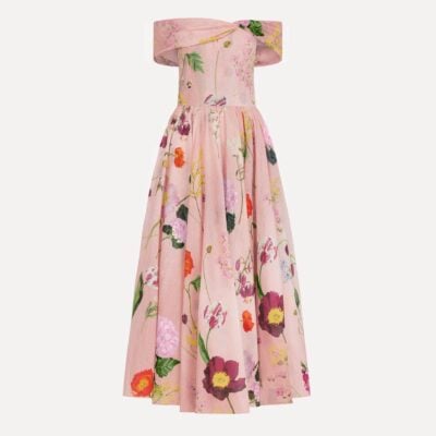 Oscar de la Renta Mixed Botanical Off-Shoulder Dress - Image 1