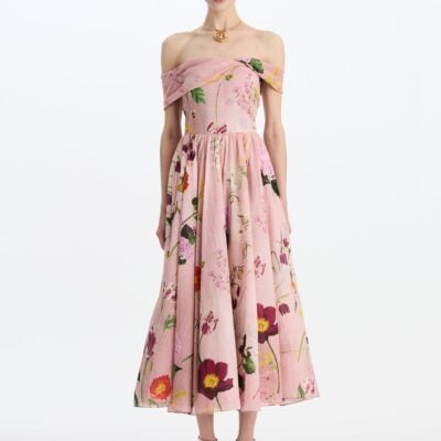 Oscar de la Renta Mixed Botanical Off-Shoulder Dress - Image 2