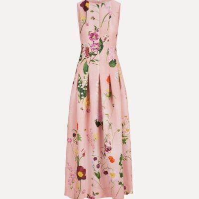 Oscar de la Renta Mixed Botanical Faille Sleeveless Gown - Image 1