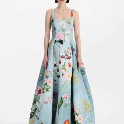 Oscar de la Renta Mixed Botanical Faille Gown - Image 2