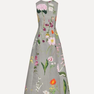 Oscar de la Renta Mixed Botanical Faille Cocktail Dress - Image 1