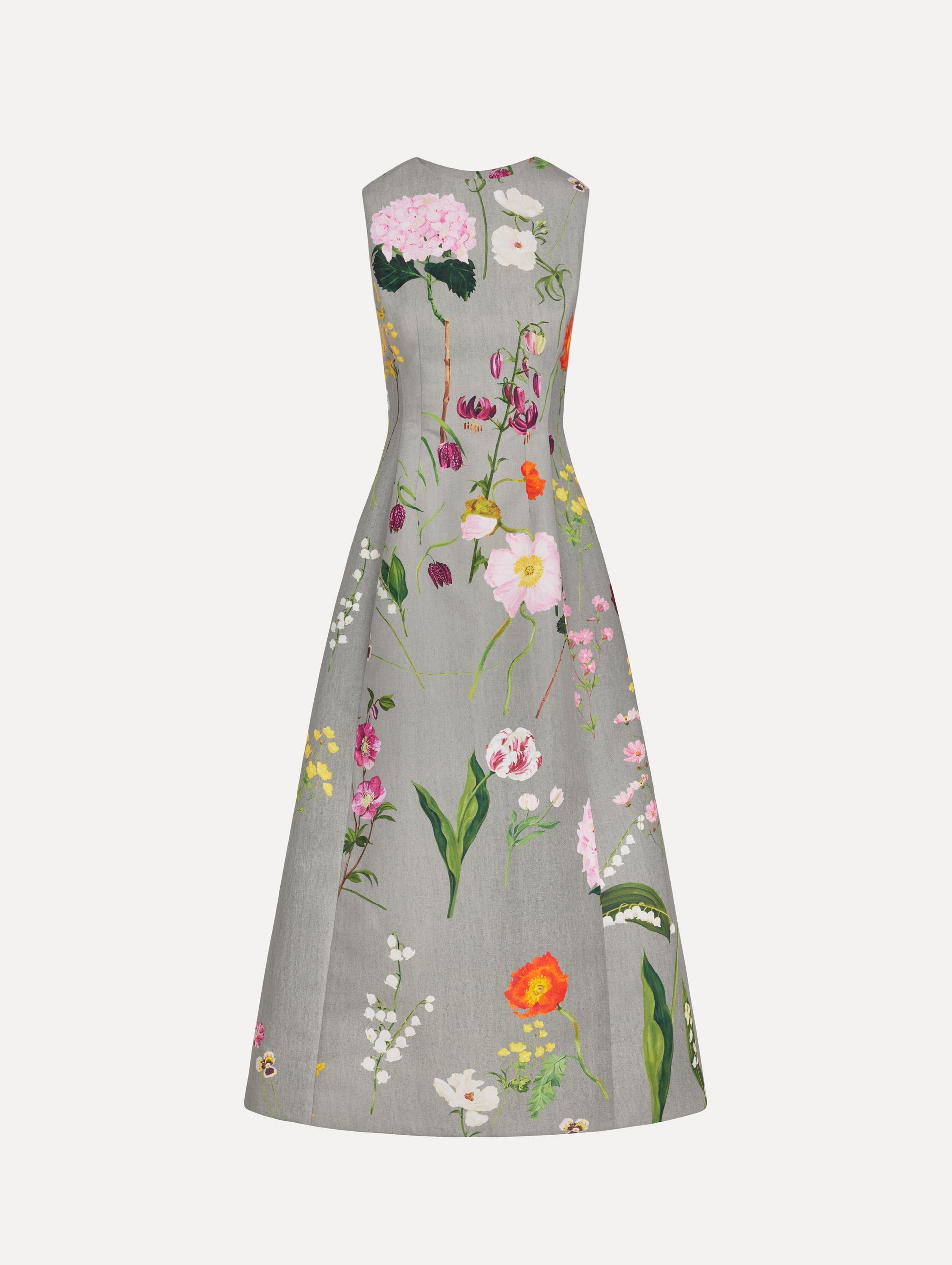 Oscar de la Renta Mixed Botanical Faille Cocktail Dress - Image 1