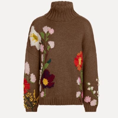 Oscar de la Renta Mixed Botanical Embroidered Oversized Pullover - Image 1
