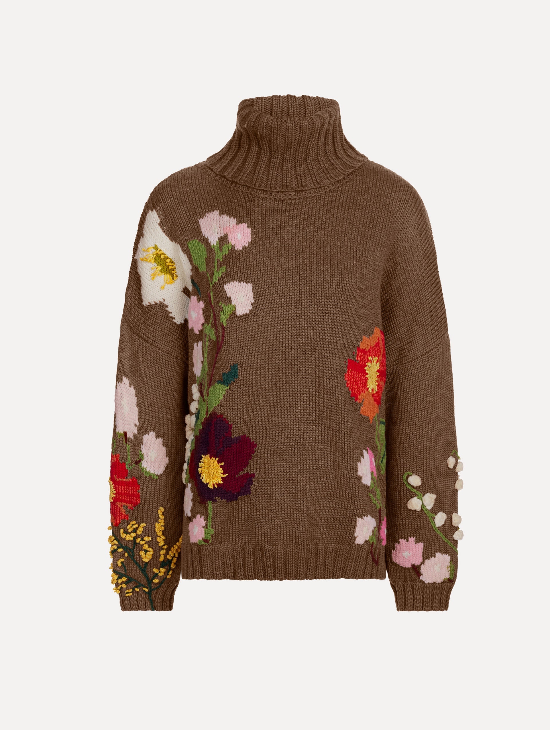 Oscar de la Renta Mixed Botanical Embroidered Oversized Pullover - Image 1