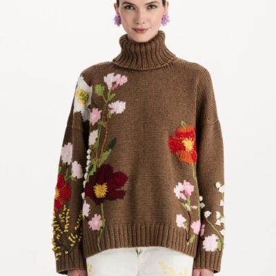 Oscar de la Renta Mixed Botanical Embroidered Oversized Pullover - Image 2