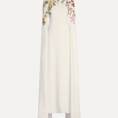 Oscar de la Renta Mixed Botanical Embroidered Georgette Caftan - Image 1