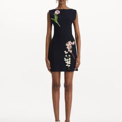 Oscar de la Renta Mixed Botanical Embroidered Dress - Image 2