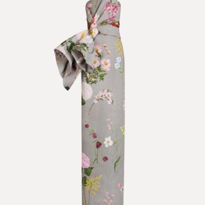 Oscar de la Renta Mixed Botanical Drape-Detailed Faille Gown - Image 1