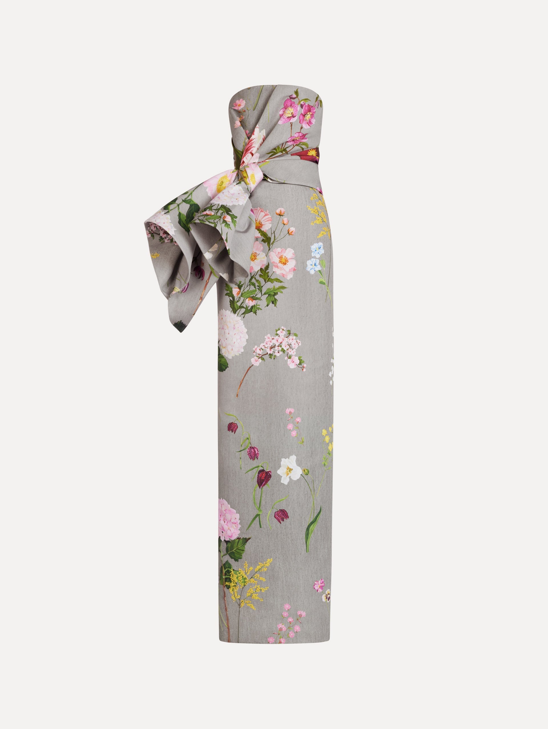 Oscar de la Renta Mixed Botanical Drape-Detailed Faille Gown - Image 1