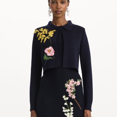 Oscar de la Renta Mixed Botanical Cropped Jacket - Image 2