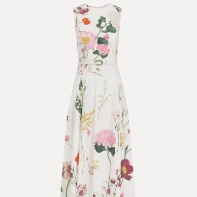 Oscar de la Renta Mixed Botanical Cotton Poplin Sleeveless Dress - Image 1