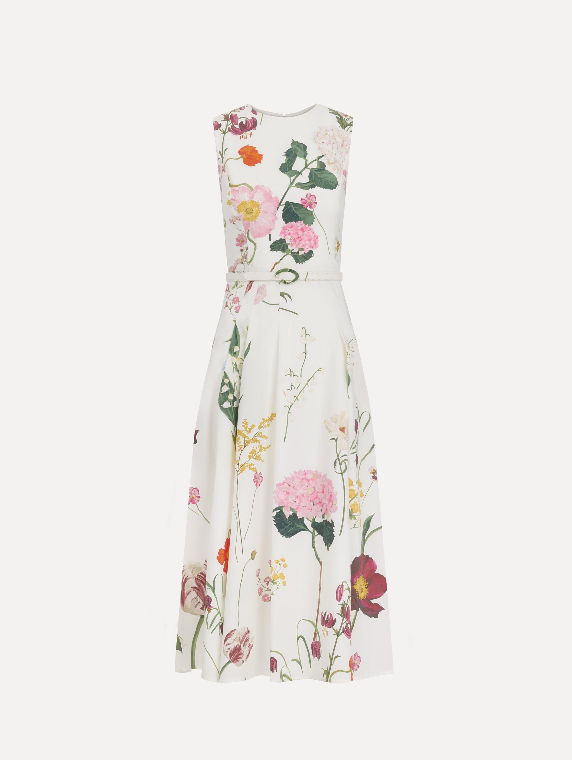 Oscar de la Renta Mixed Botanical Cotton Poplin Sleeveless Dress - Image 1