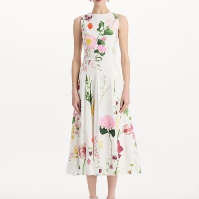Oscar de la Renta Mixed Botanical Cotton Poplin Sleeveless Dress - Image 2