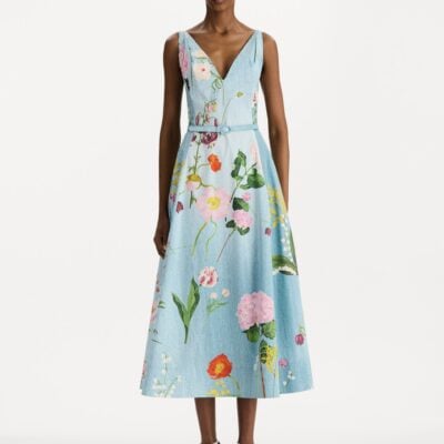 Oscar de la Renta Mixed Botanical Cotton Poplin Dress - Image 2