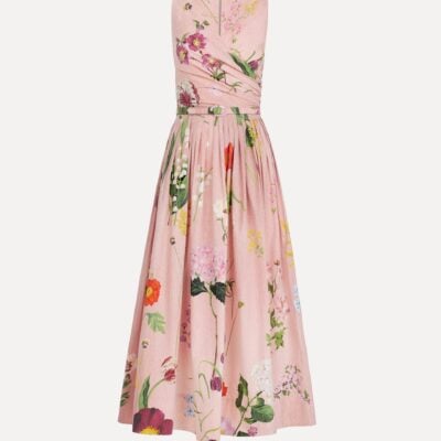 Oscar de la Renta Mixed Botanical Cotton Poplin Draped Dress - Image 1