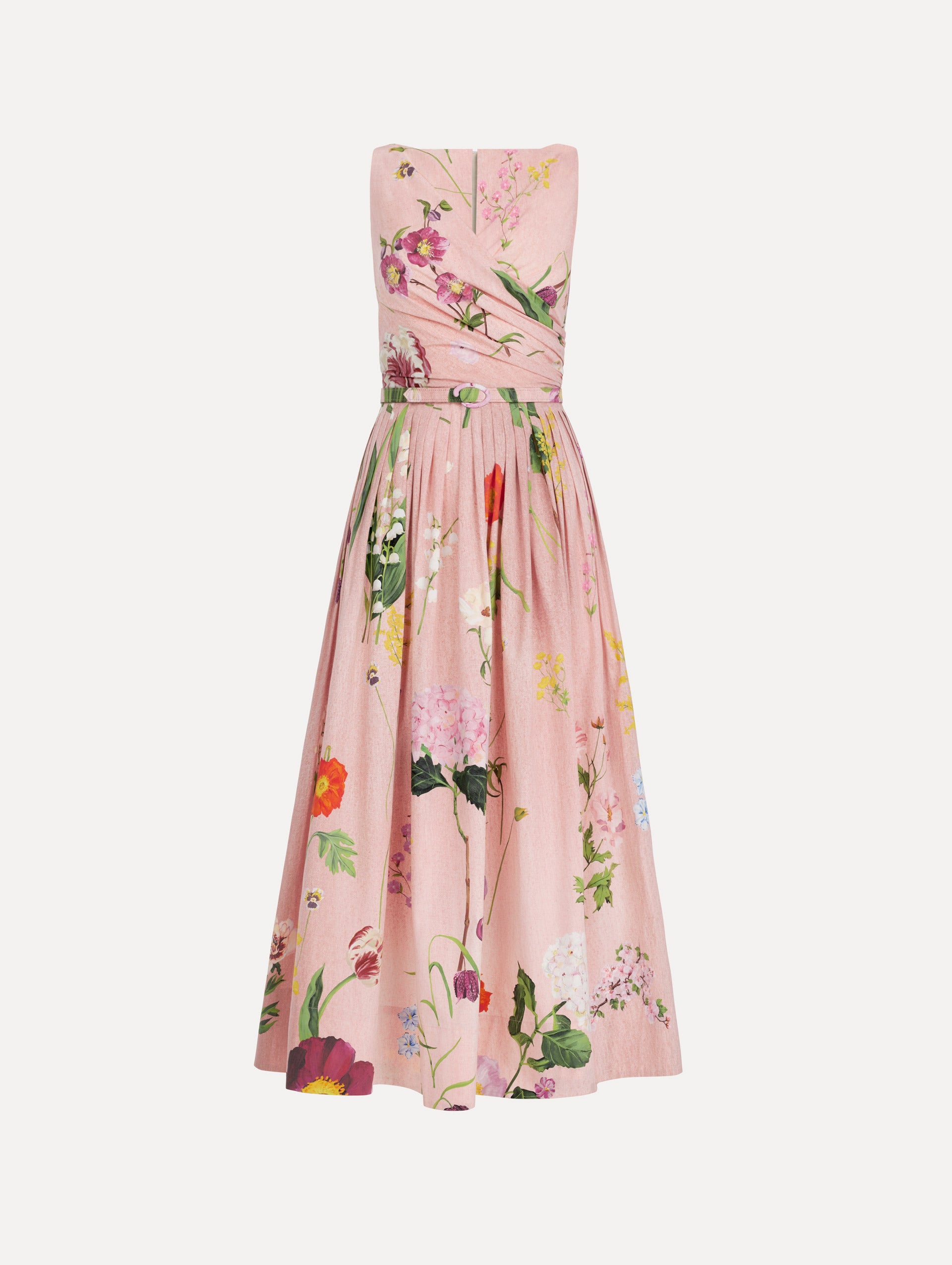 Oscar de la Renta Mixed Botanical Cotton Poplin Draped Dress - Image 1