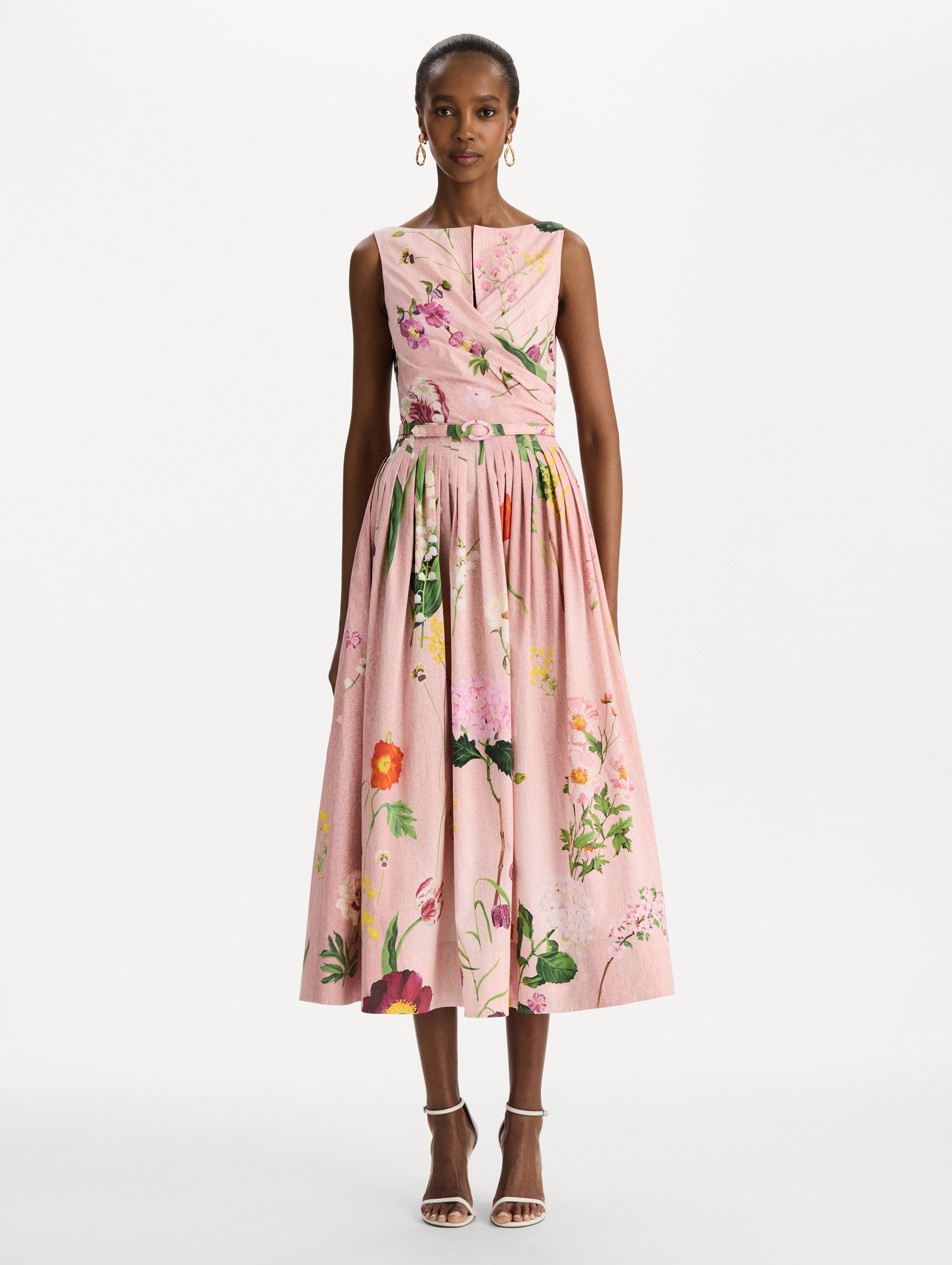MNODR041026042615801_2 Oscar de la Renta Mixed Botanical Cotton Poplin Draped Dress - Image 2