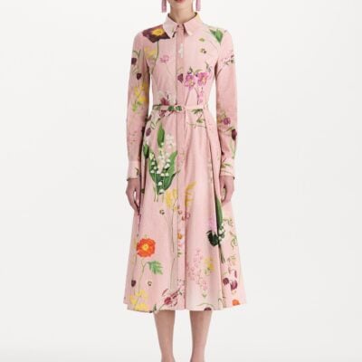 Oscar de la Renta Mixed Botanical Cotton Poplin Collared Dress - Image 2