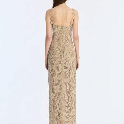 Oscar de la Renta Metallic Threadwork Floral Embroidered Gown - Image 2