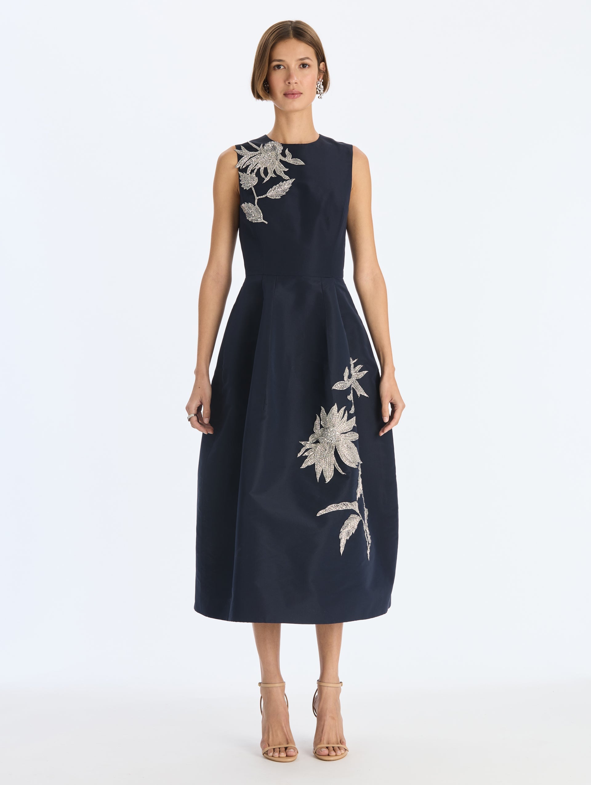 Oscar de la Renta Metallic Threadwork Floral Embroidered Dress - Image 1