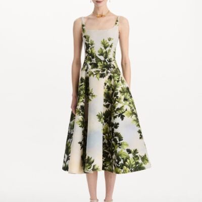 Oscar de la Renta Maple Leaves Faille Dress - Image 2